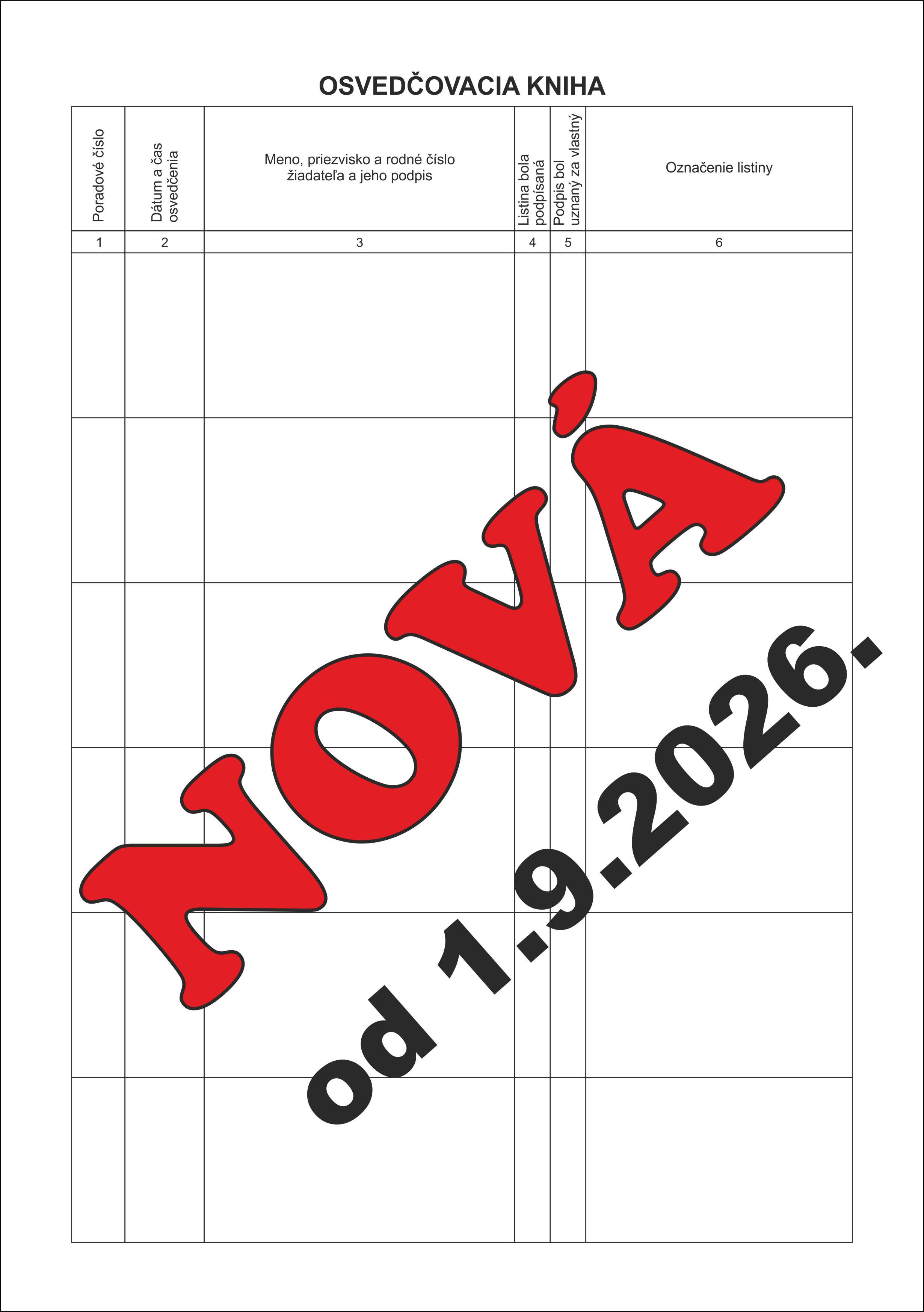 NOVÁ - Osvedčovacia kniha pravosti podpisov - 100 listová - 6 riadkov