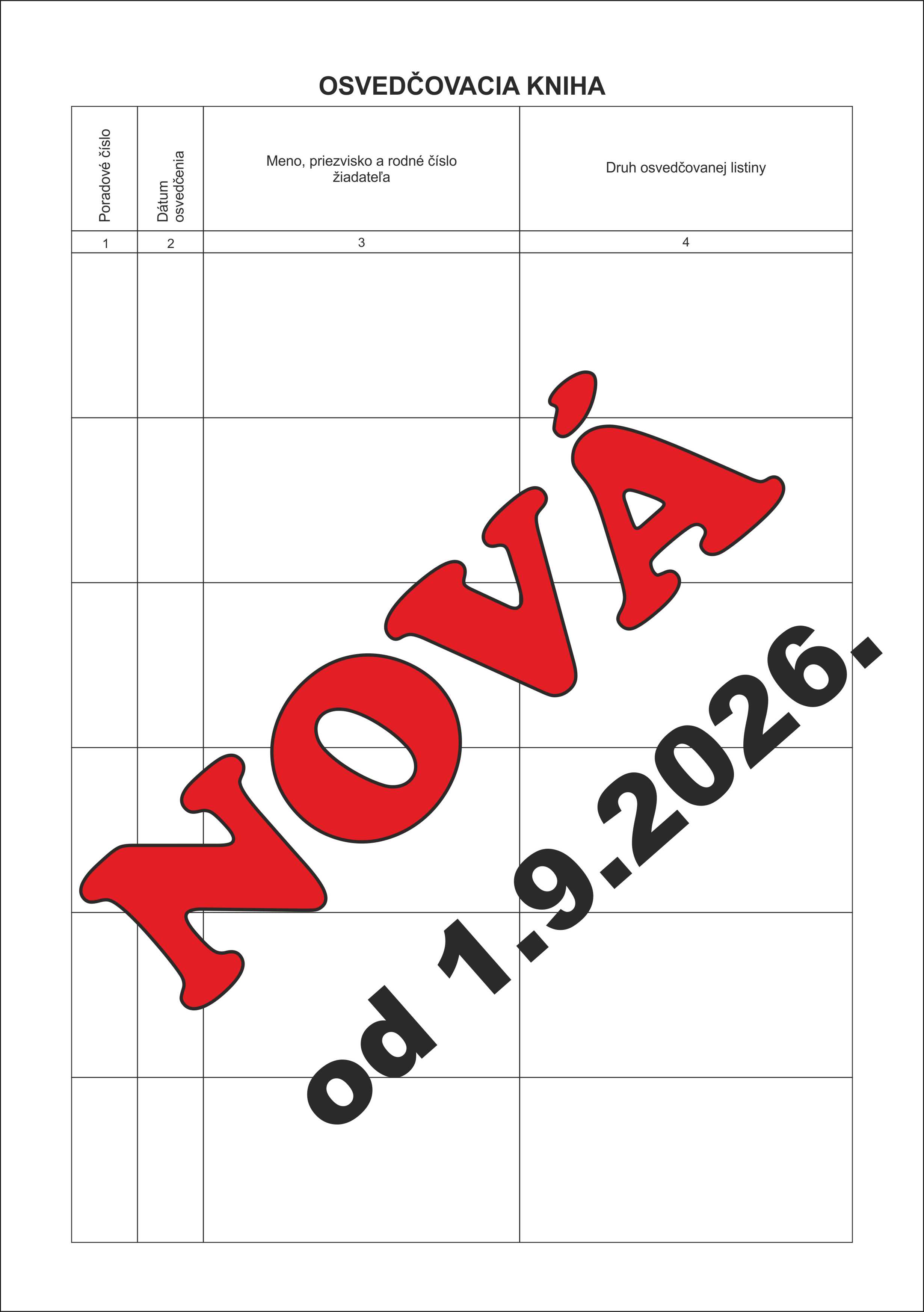 NOVÁ - Osvedčovacia kniha listín - 200 listová - 6 riadkov