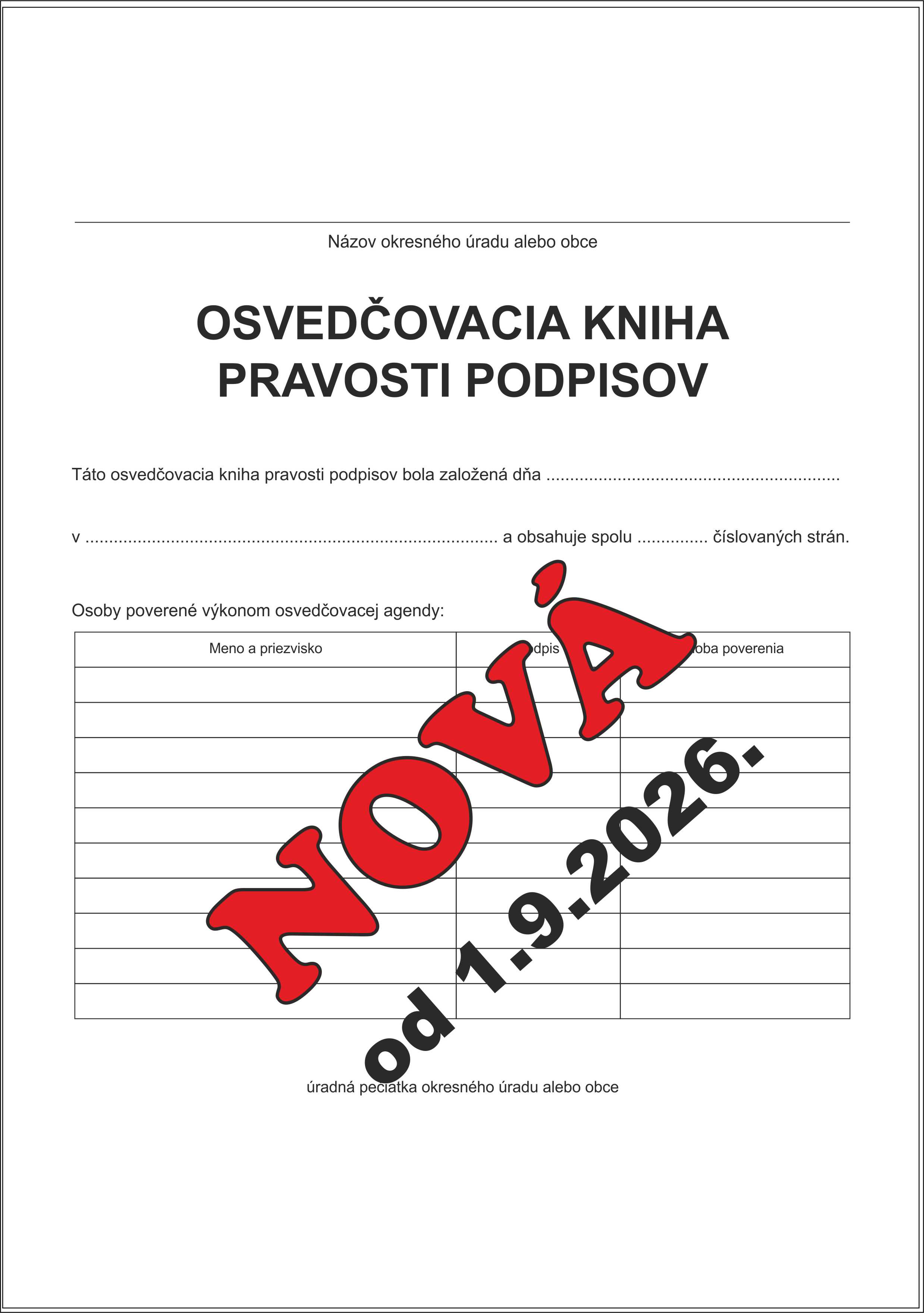 NOVÁ - Osvedčovacia kniha pravosti podpisov - 100 listová - bez riadkov