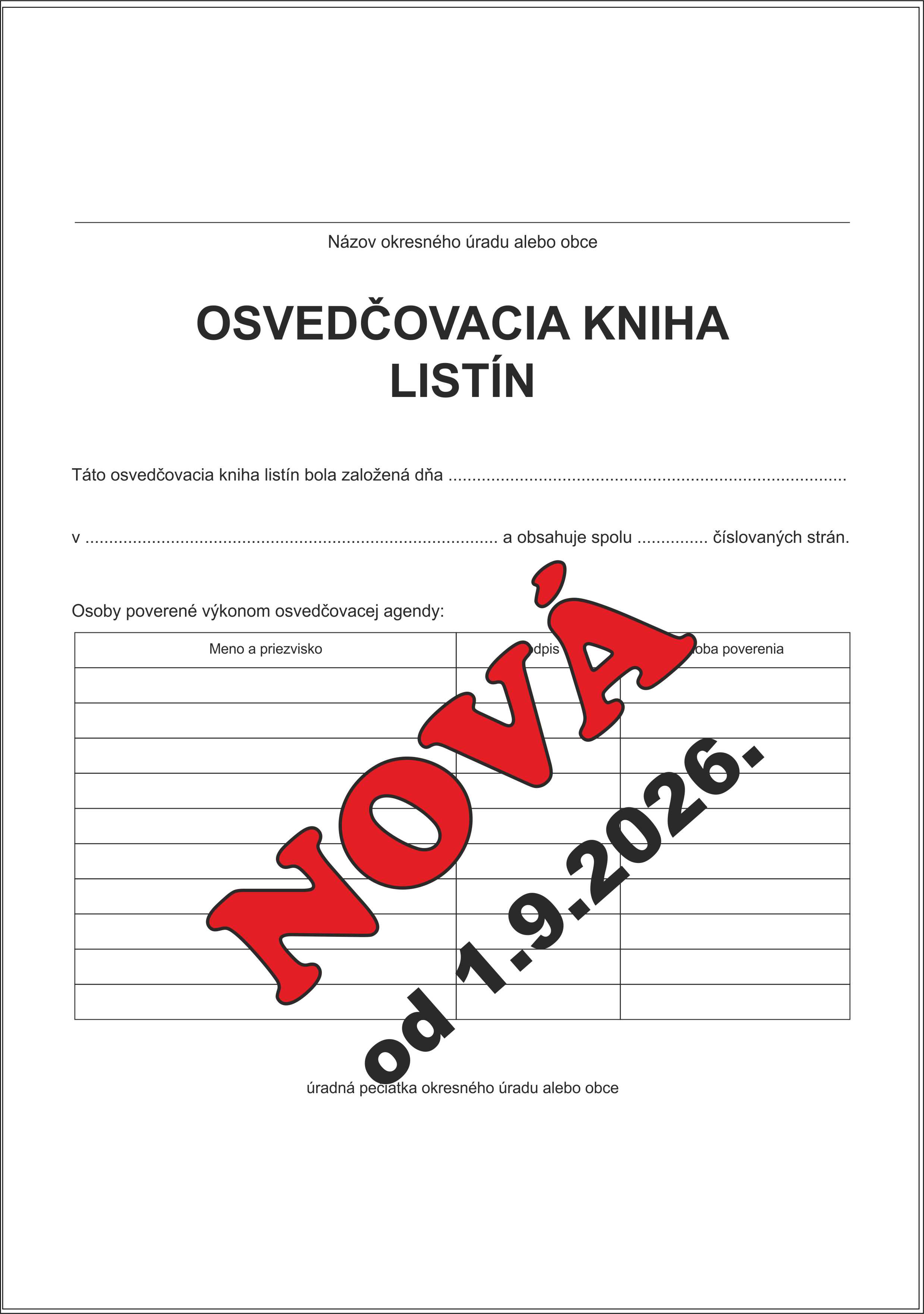 NOVÁ - Osvedčovacia kniha listín - 200 listová - 6 riadkov